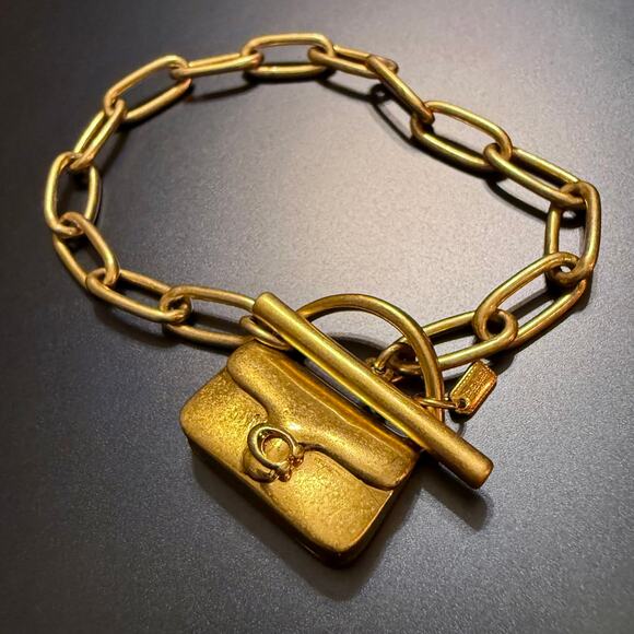 🎉HP!🎉Coach Tabby Purse Charm Brass Link Bracelet - Picture 3 of 12